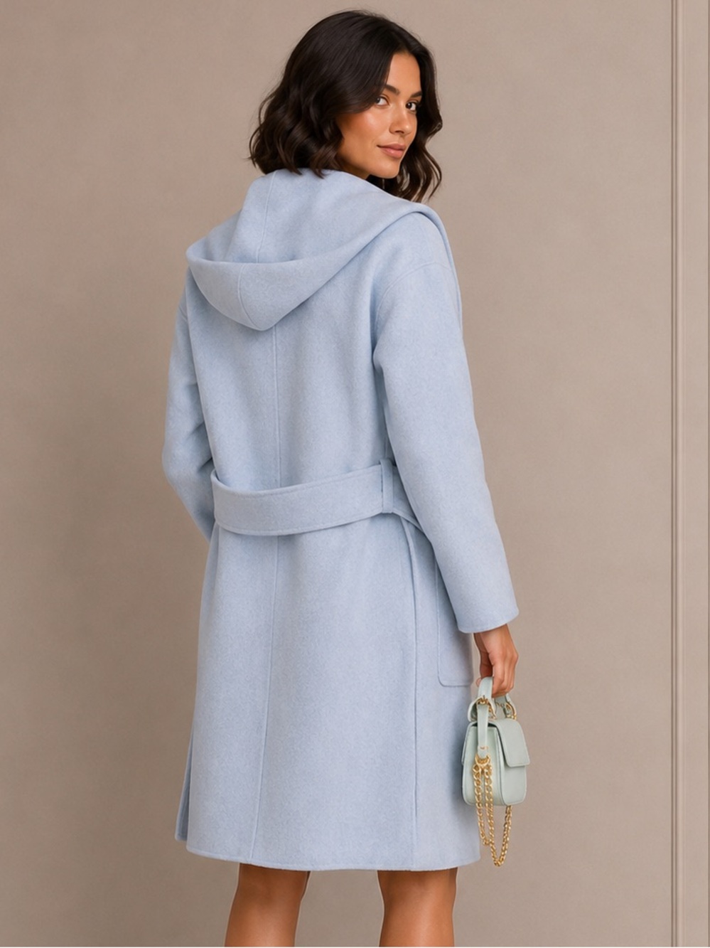 BELLE & BLOOM Sky Blue Hooded Wool Blend Fall/Winter Coat